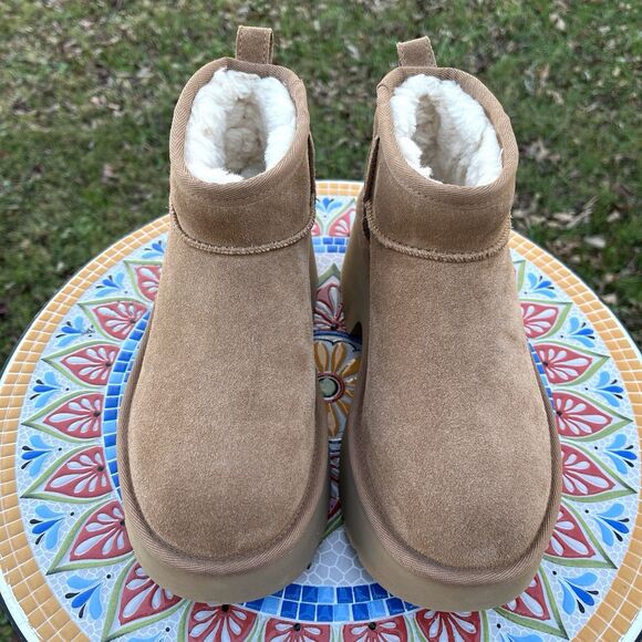 UGG Women’s Size 8 US Classic Ultra Mini New Heights Chestnut Boots NEW - Picture 3 of 10